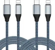 USB C to Lightning Cable, 2 Pack 10FT Nylon Braided S-03BK MFi Certified iPhone Charger Compatible iPhone 12 Pro 11 Max XS XR 8 Plus, Supports Power Delivery