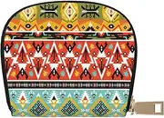 [JEJEA] Bohemian Feather Print Credit Card Holder Wallet, Small Card Holder Wallet with Zipper,Leather Card Holder, White, One Size