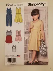 Simplicity Pattern 8202 Girls Jumpsuit pants/shorts ~ Sleeveless Dresses~Bag 3-8