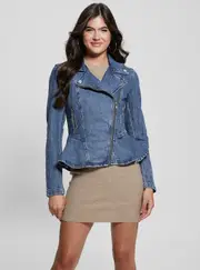 GUESS Women's Blue Denim Peplum Jacket Size: XS, Spandex