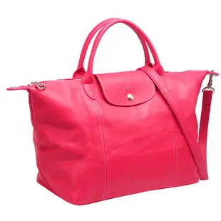 LONGCHAMP LE PLIAGE CUIR 小羊皮短把手提/斜背包(中-紫紅色)