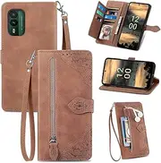 [Monwutong] Zipper Storage Design Wallet Case for Nokia XR21,Skin Friendly Feel PU Leather Case, Magnetic Clasp and Muliti-Card Slots Phone Holster for Nokia XR21,SZY Brown