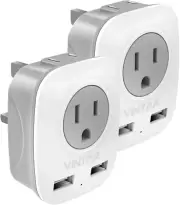 2 Pack UK Ireland Travel Plug Adapter, International Power Adaptor with 2 USB,