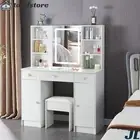 Dressing Table Light Mirror Stool Set Girls Vanity Makeup Desk Drawer Organizer