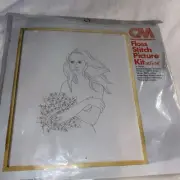 Vtg 1976 Columbia-Minerva Floss Stitch Picture Kit “Innocent Maiden” Boho 20”x24