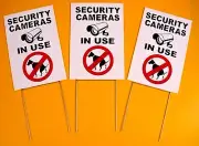 SECURITY CAMERAS IN USE - NO DOG POOP 8"X12" Plastic Coroplast Signs w/Stakes w