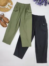 在飛比找Yahoo!奇摩拍賣優惠-正韓korea 韓國進口2F33綠色口袋ㄧ釦彈性長褲9分褲休