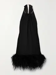 [Cult Gaia] Cult Gaia - Reeves Feather-trimmed Embellished Crepe Mini Dress - Black - medium medium Black