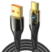 ESSAGER 100W 7A USB-A to Type-C Charging Cable, with Transparent Technology, LED Light, for Samsung, Oppo, Vivo - Black