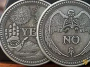 Yes No Decision Coin Silver Divination Coin, Lucky Coin, Skull Coin