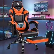 ALFORDSON Computer Gaming Chair Orange with Massage Lumbar Cushion and Footrest Swivel Recliner Leather Ergonomic Home Ergonomic Desk Chair with Armrest Headrest