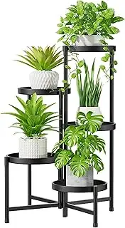 [Yamibobo] 5 Tier Black Iron Plant Stand for Indoor Outdoor, Foldable Corner Tall Plant Shelf, Flower Pot Holder Display Stand for Living Room Balcony Garden Patio
