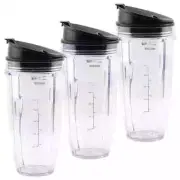 3 Pack 24 oz Cup, Sip & Seal Lid 483KKU486 408KKU641 for Nutri Ninja BL480 BL640