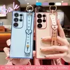 For Samsung Galaxy S23 Ultra S22 S21 Love Heart Silicone Case Wristband Strap
