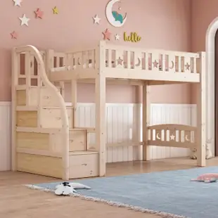 【HA BABY】兒童高架床 升級上漆裸床版 直腿階梯款-單人加大尺寸(兒童床、上下舖、架高床、單人加大)