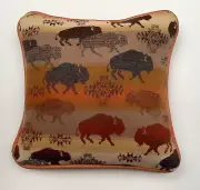 16x16”Wool & Rust Leather Pillow made w/Pendleton Land of the Buffalo Fabric