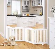 LIODUX Wooden Freestanding Pet Gate for Dogs, Foldable Wooden Dog Gates with 2PCS Support Feet, for Doorways Stairs, Indoor Pet Puppy Safety Fence, Extra Wide, 60CM High, 150 CM Wide (White,4 Panels)