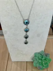 Handmade Sterling Silver & New Lander Turquoise Drop Necklace Signed Nizhoni