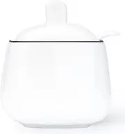 Ceramic Sugar Bowl with Lid and Spoon,Porcelain Sugar Jar Sugar Dispenser,White Sugar Container (Square White)