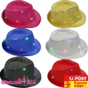 Child LED Sequin Trilby Hat Light Up Flashing Jazz Kids Dance Gangster Costume
