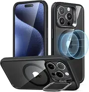 ESR for iPhone 15 Pro Case, Compatible with MagSafe, Military-Grade Protective Case, Built-in Stash Stand Phone Case, Scratch-Resistant Back Cover, Classic Series, Clear Black