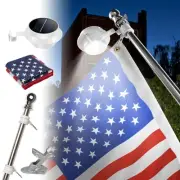 Silver 6ft American Flag Pole Kit with Solar Light for Outside House, Outdoor...