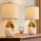 Boho Rattan Table Lamps Bedrooms Nightstand Set of 2 Bohemian 19" Coastal Lamp L
