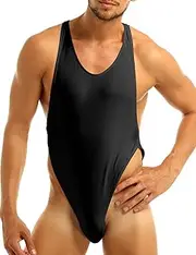 [BLEXX] Men One-Piece Sissy Lingerie Sleeveless Criss-Cross Backless High Cut Thong Bodysuit Leotard Jumpsuit Underwear Sleepwear (Color : Noir, Size : M)