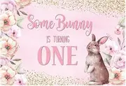 Bunny Rabbit Flowers Personalised 1ST Birthday Party Banner Backdrop Decoration e. 200cm x 300cm (6.5ftx10ft)