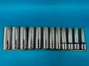 NEW Snap-On 12pc 1/2" Drive 10mm to 24mm Metric Flank Drive Deep Socket Set 6pt