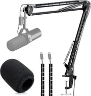 SM7dB Microphone Arm with Pop Protection - Microphone Swivel Arm Stand Compatible with Shure SM7dB Dynamic Microphone with Cable Sleeves, SM7dB Microphone Arm Mic Stand Desktop, SM 7dB Boom Arm
