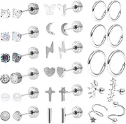 [Dqwtb] Stainless Steel Cartilage Stud Earrings Set 18G Flat Back Stud Earrings Helix Tragus Piercing Jewelry for Men Women