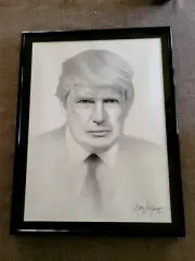 President Donald Trump charcoal drawing by Gary Saderup Frame/Matted/stand 14x18