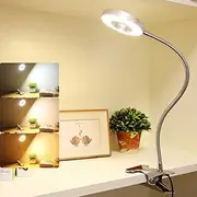 Depuley Dimmable Desk Lamp with Clip, 15 Brightness USB Clip Reading Light, Gooseneck Book Lamp with 3 Color, Night Light Reading for Study, bedsides, Nail Art Work, Makeup Mirror, Bookshelf