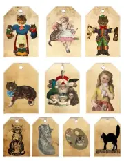 Ten CAT Images HANG TAGS Ephemera Vintage Style for Junk Journal set 4