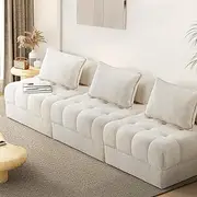 [OIKITURE] 3 Seater Sofa Boucle Floor Sofa Armless Sofa White