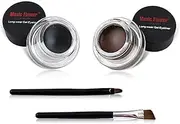 2 in 1 Black and Brown Gel Eyeliner Set Water Proof Smudge Proof, Last for All Day Long, Work Great with Eyebrow, 2 Pieces Eye Makeup Brushes Included