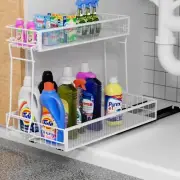 2-Tier Under Sink Slide Out Organizer, Pull Out Cabinet Storage Shelf with Sl...