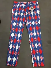 Royal And Awesome Golf Pants Mens 38x34 Trew Brit Red White Blue Diamonds Chrty