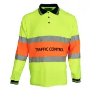 Hi Vis Traffic Control Long Sleeve Poly Cotton Yellow & Orange Polo Shirt - M...