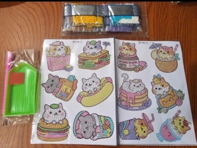 Diamond Art Stickers Kits Kids Cute Cats & Food Fries Drinks Hotdog Pancakes