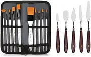 AOOK 15 Pieces Paint Brush Set, Professional Paint Brushes Artist for Watercolor Oil Acrylic Painting (10Cloth Bag Set + Palette Knife)