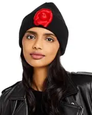 MSRP $58 Aqua Wide Cuff Flower Beanie Black Size OSFA