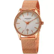 Women's Akribos XXIV AK967RG Nulled Crystal Bezel Textured Dial Mesh Watch
