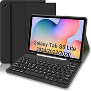 Case with Keyboard for Samsung Galaxy Tab S6 Lite 2024/2022/2020, Protective Case with Pencil Holder Wireless Keyboard (German Layout) for Tab S6 Lite 10.4 Inch (P610/P613/P615/P619/P620/P5625), Black
