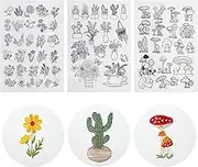 66 Pcs Water Soluble Embroidery Patterns Stick and Stitch Embroidery Designs Paper Wash Away Dissolvable Embroidery Transfer Patterns Pre-Printed Botanical Water Soluble Stabilizer for Embroidery