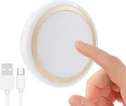[RTSU] Rechargeable Touch Light with Timer Dimmable Kids Baby Nursery Night Light Lamp Wireless Stick-on Anywhere LED Push Tap Light for Closet cabinet Brightness Memory Warm White Light (Golden)