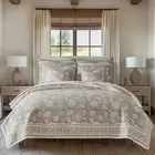 - Adare Taupe Quilt Set - King Quilt and Two King Shams - Bordered Floral - T...