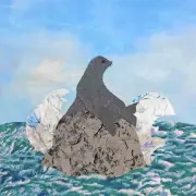 Seal Chillin' Fabric Quilt Block Sea Lion Ocean Waves Beach Square Sitting Rock
