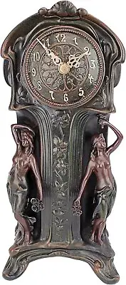 KY8022 - Dual Maiden Art Nouveau Mantelpiece Clock - Verdigris Bronze Finish!